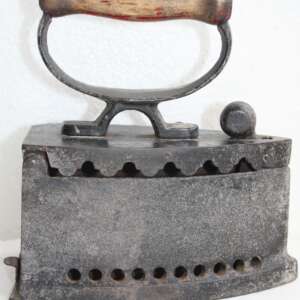 Antique Primitive Cast Iron Charcoal Sad Iron Wood Handle Home Bar Decor