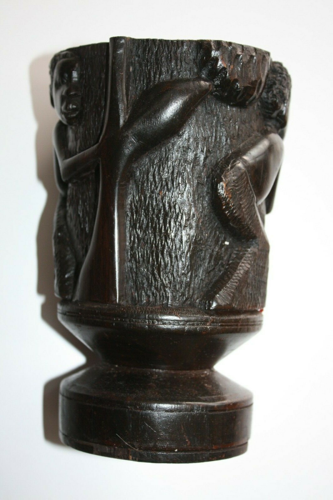 Hard and Heavy Ebony Wood Hand Carved African Tribal Art Goblet Cup Urn Vessel - Image 4