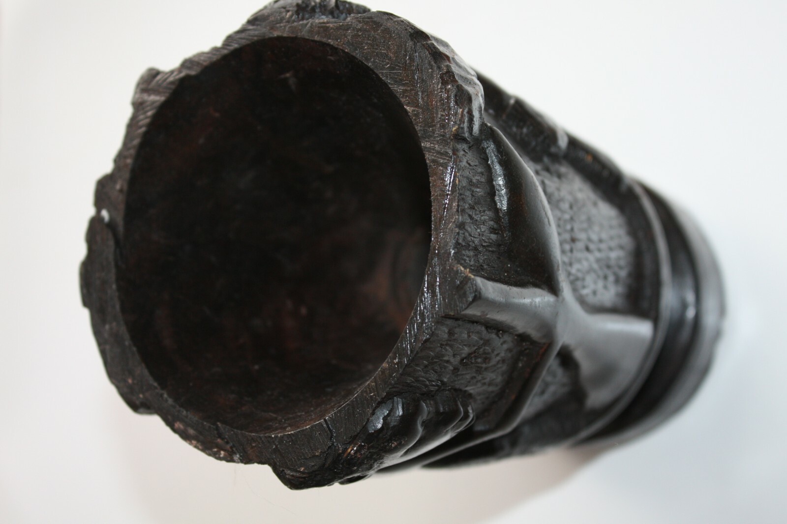 Hard and Heavy Ebony Wood Hand Carved African Tribal Art Goblet Cup Urn Vessel - Image 8