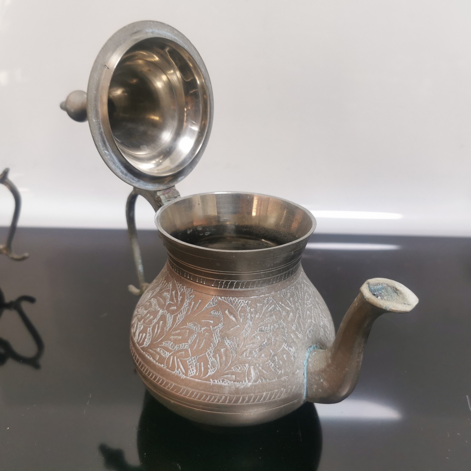Lot of 5 Antique Eastern Brass Copper Teapot Decor With Hinged Lid - Image 3