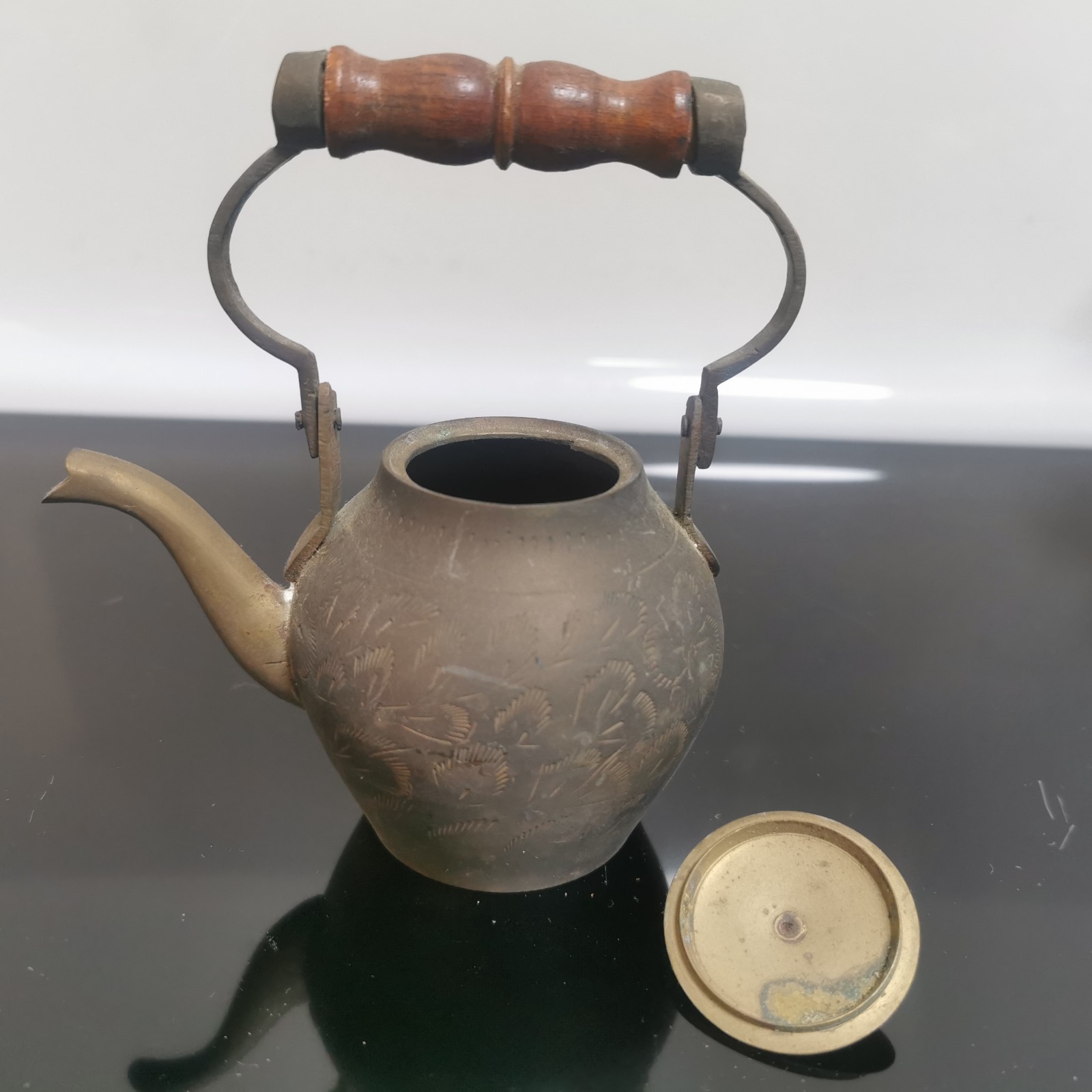 Lot of 5 Antique Eastern Brass Copper Teapot Decor With Hinged Lid - Image 9