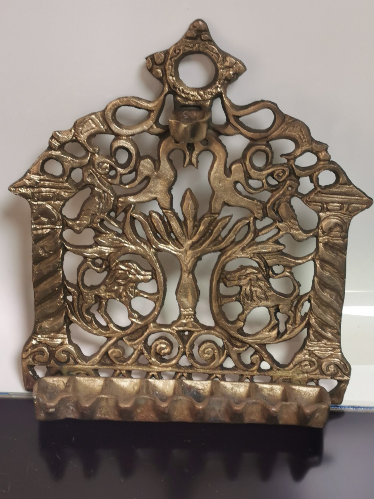 Old Antique North African Moroccan Brass Bronze Hanukkah Lamp Menora Rare - Image 3