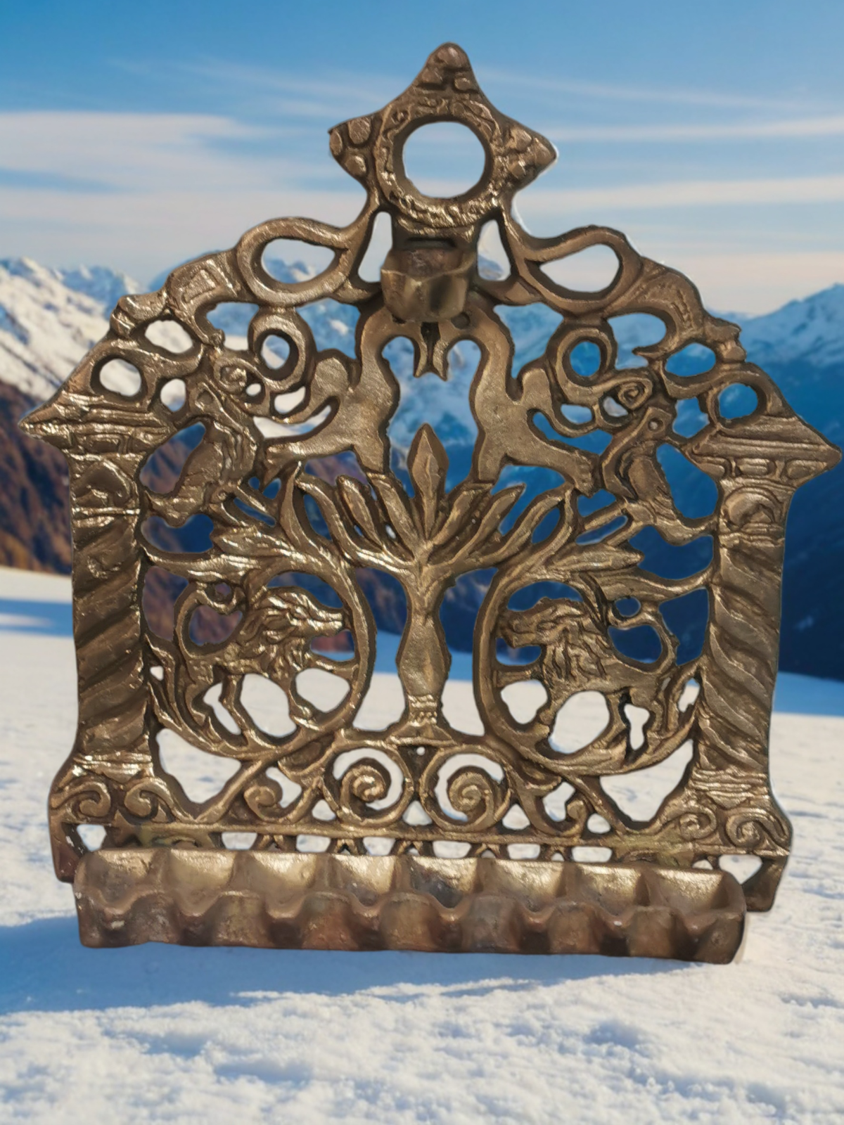 Old Antique North African Moroccan Brass Bronze Hanukkah Lamp Menora Rare - Image 4
