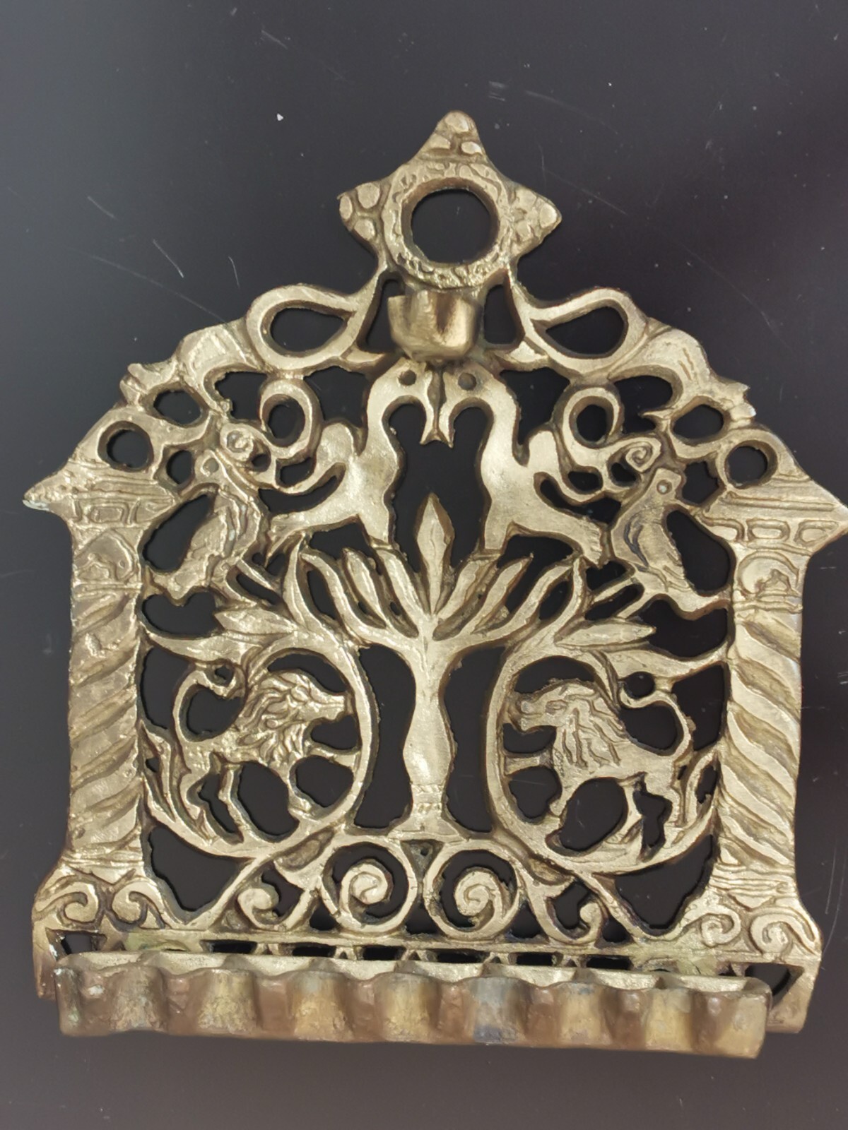 Old Antique North African Moroccan Brass Bronze Hanukkah Lamp Menora Rare - Image 6