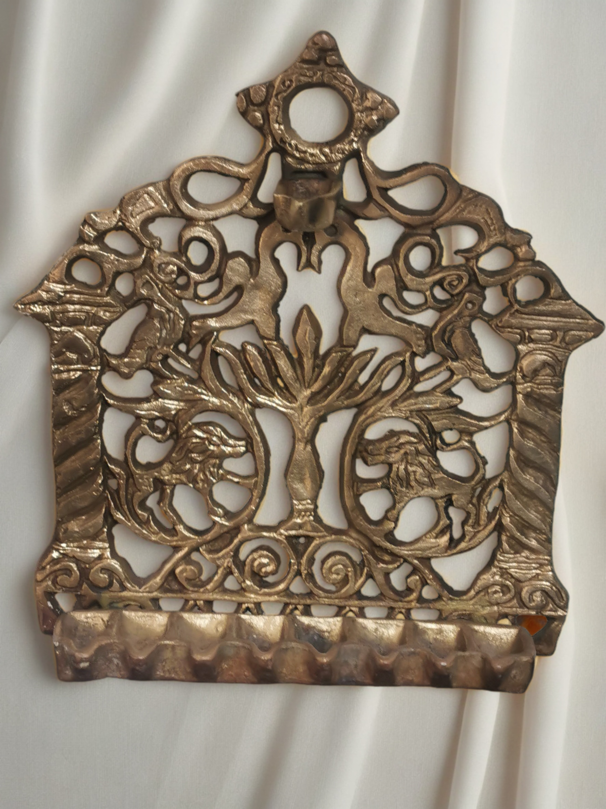 Old Antique North African Moroccan Brass Bronze Hanukkah Lamp Menora Rare