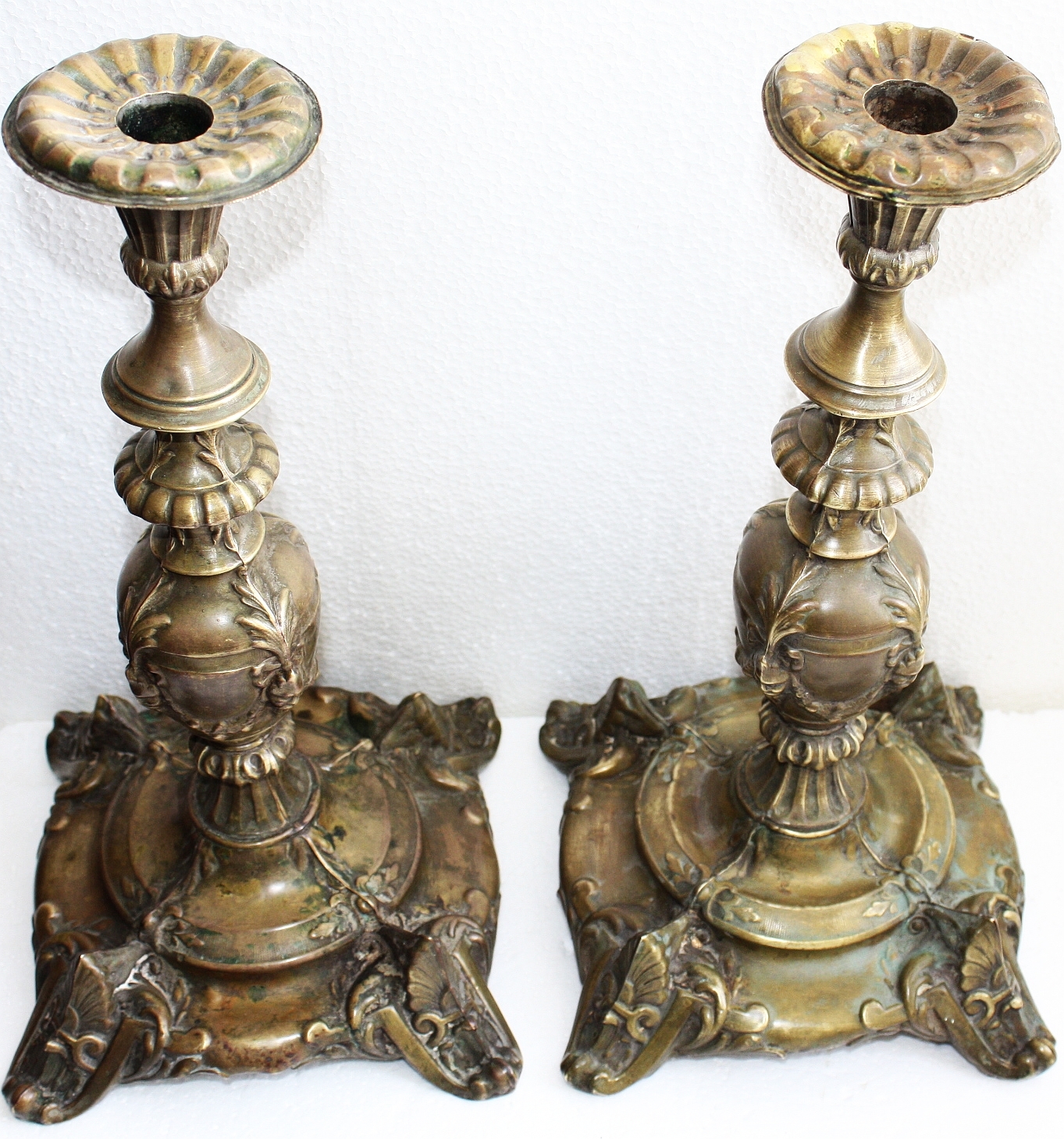 Pair of Louis XIV Brass Candlesticks c.1840 France Antique Rare Gorgeous 37cm - Image 9