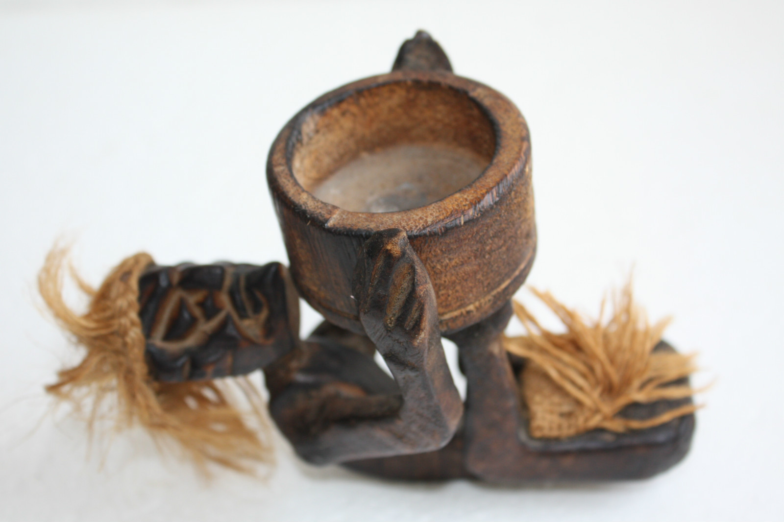 Vintage Hand Carved Wooden Ashtray Tarzan Figurine Primitive Home Decor Rare 5" - Image 4