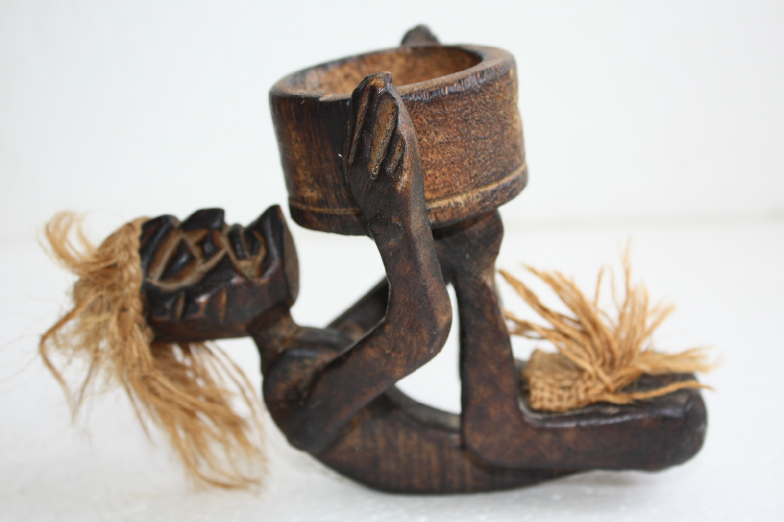 Vintage Hand Carved Wooden Ashtray Tarzan Figurine Primitive Home Decor Rare 5" - Image 5