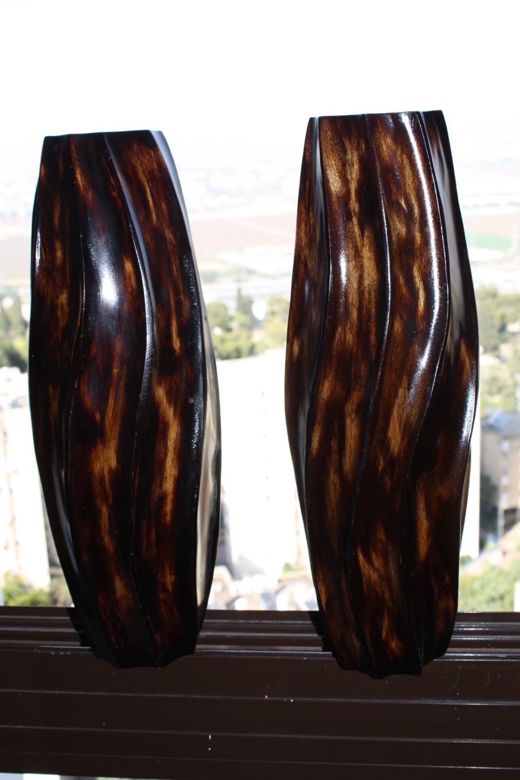 Vintage Hand Carved Wooden Vase Wood Art Home Bar Decorative Collectible 14" - Image 3