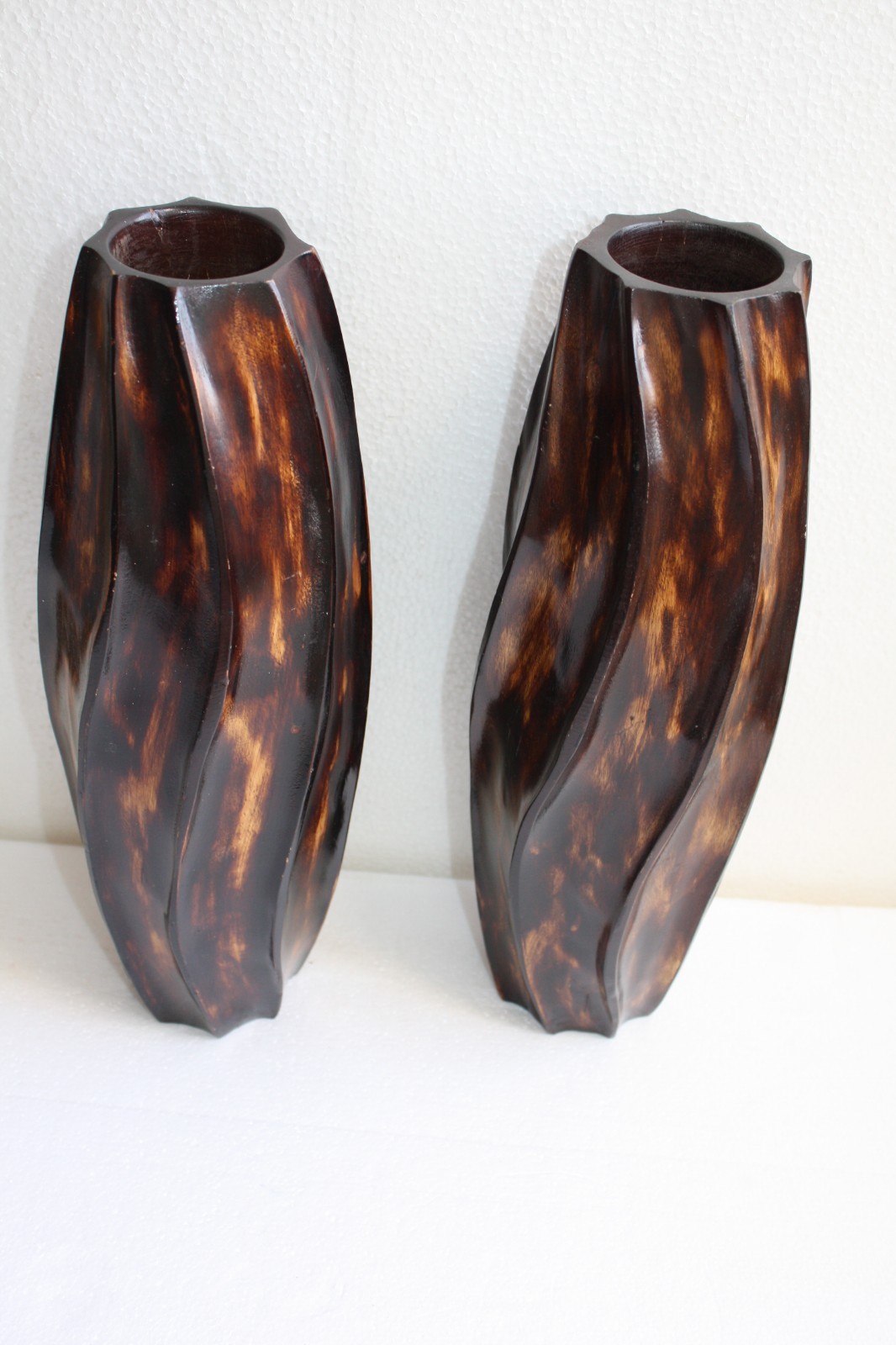 Vintage Hand Carved Wooden Vase Wood Art Home Bar Decorative Collectible 14" - Image 5