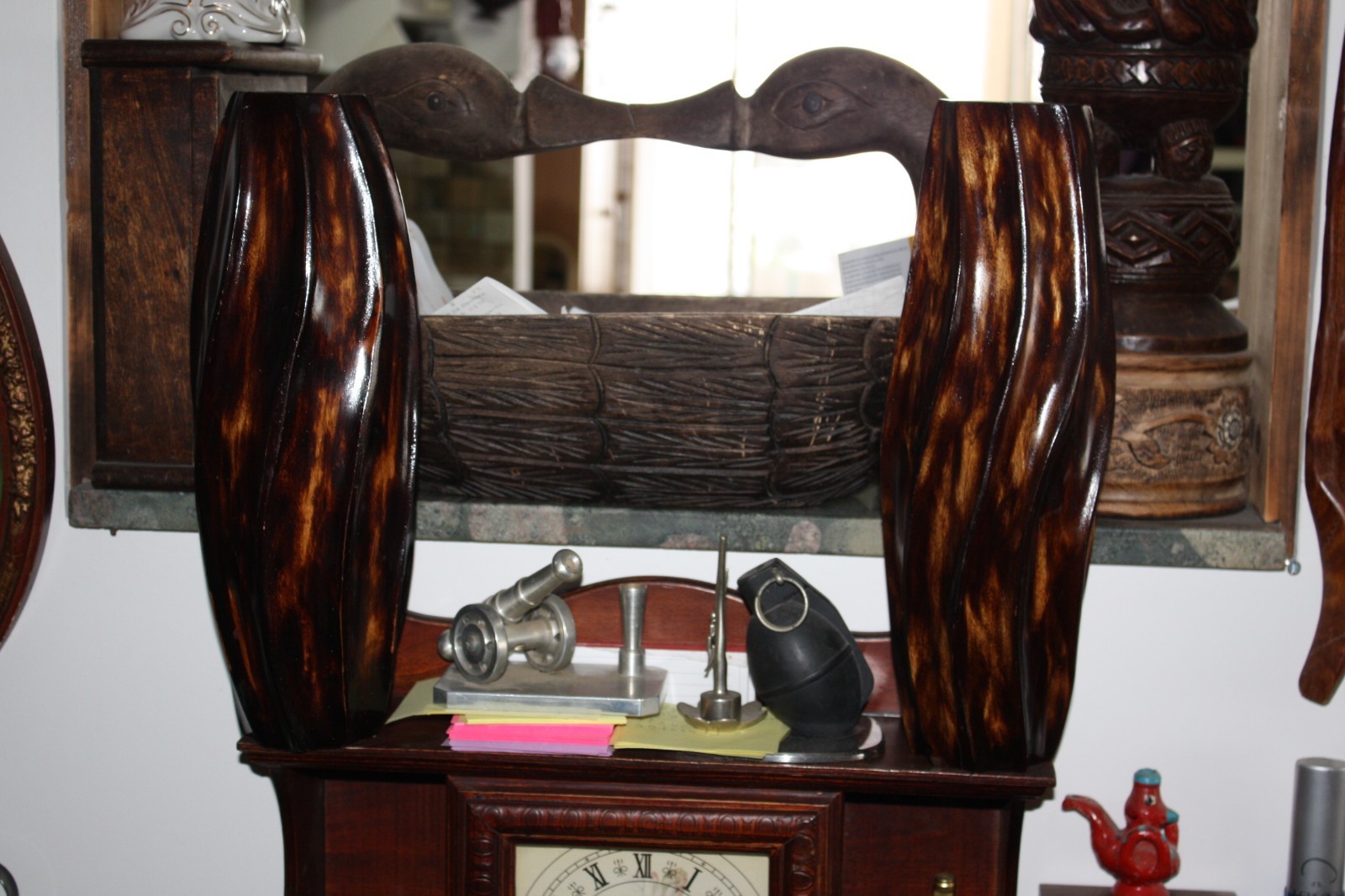 Vintage Hand Carved Wooden Vase Wood Art Home Bar Decorative Collectible 14" - Image 10