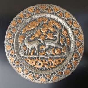 Awesome Vintage Persian Hand Hammered Copper Tinned Wall Hanging Plate Dish Tray