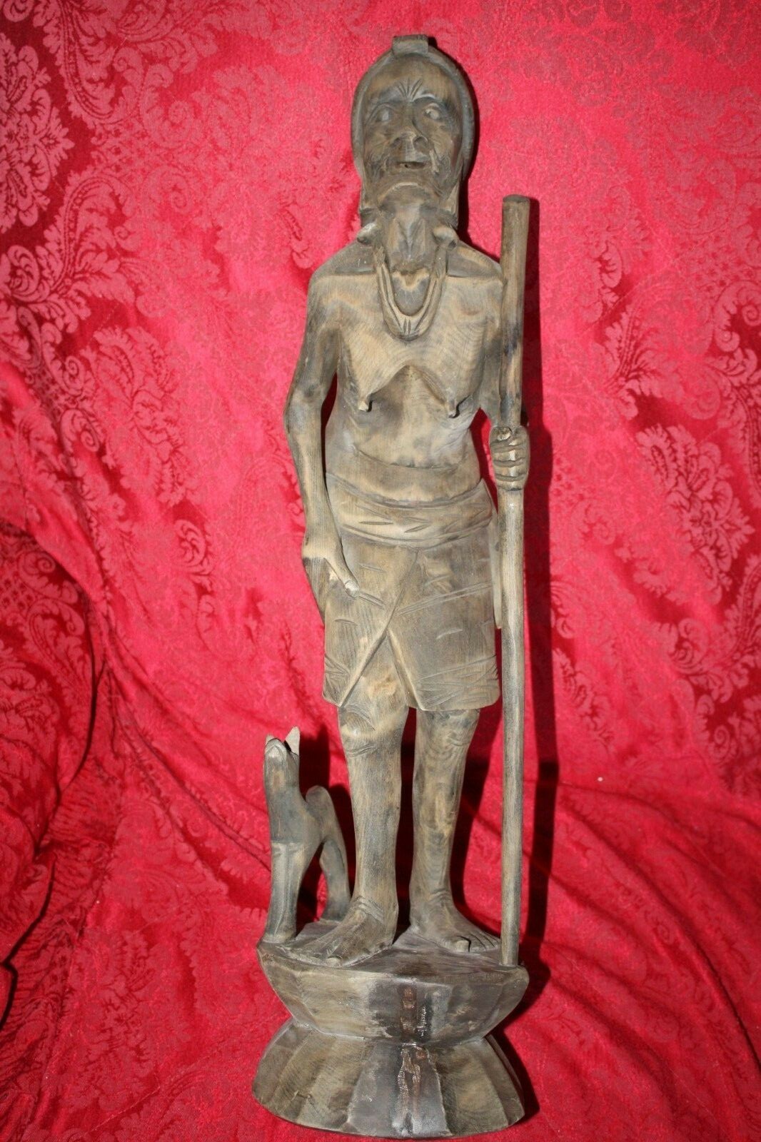Female XXL 24" Antique Philippine Igorot Tribe Wood Carved Warrior Head Hunter - Image 7