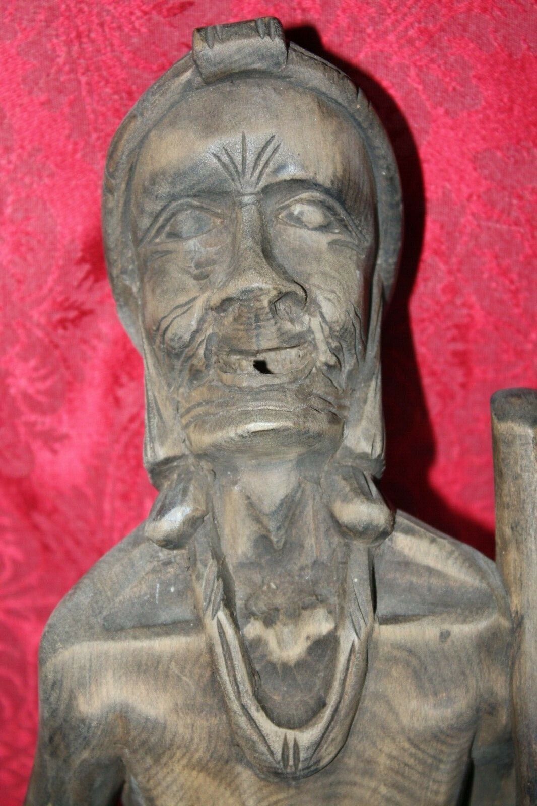 Female XXL 24" Antique Philippine Igorot Tribe Wood Carved Warrior Head Hunter - Image 8