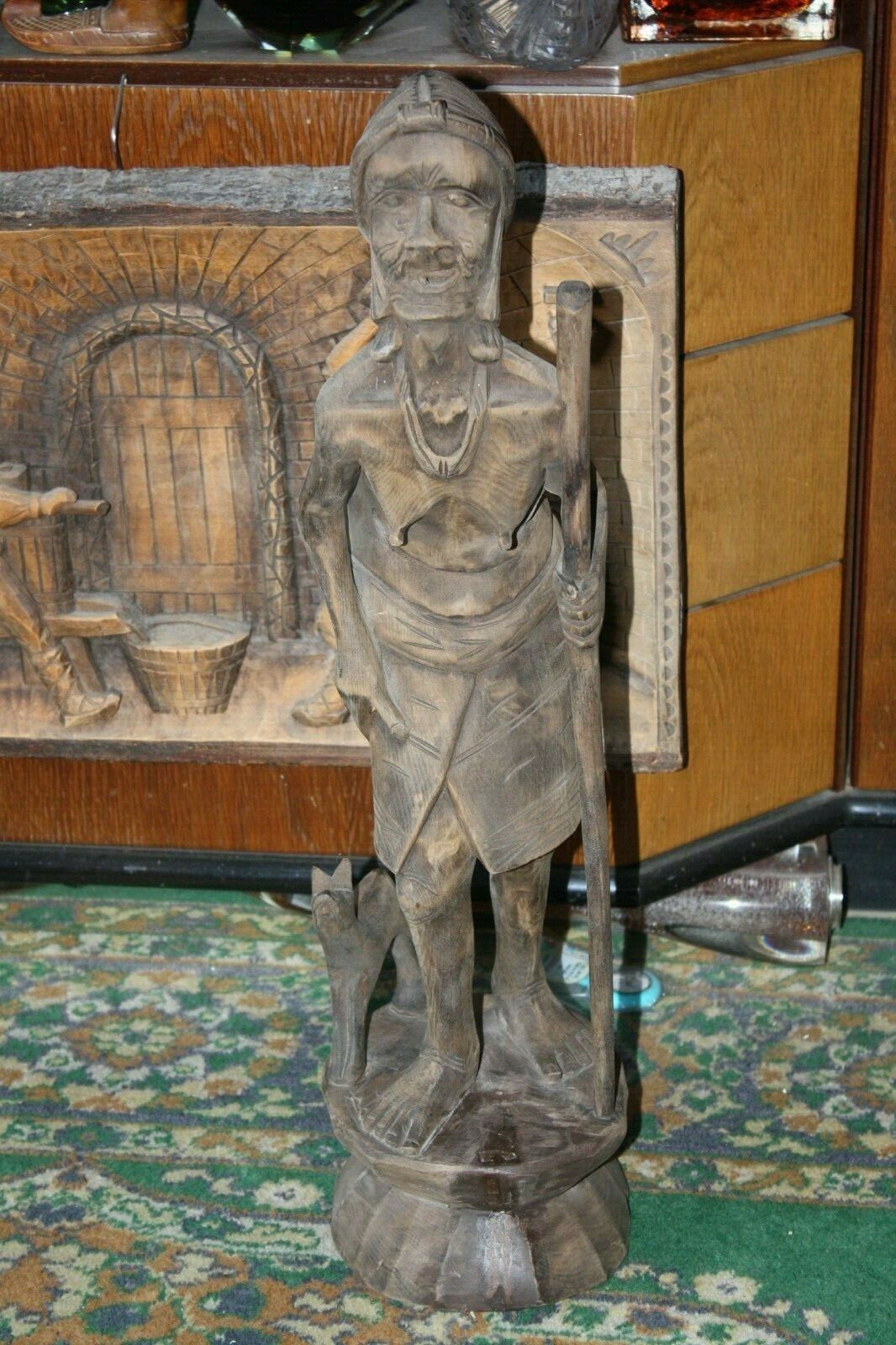 Female XXL 24" Antique Philippine Igorot Tribe Wood Carved Warrior Head Hunter - Image 9