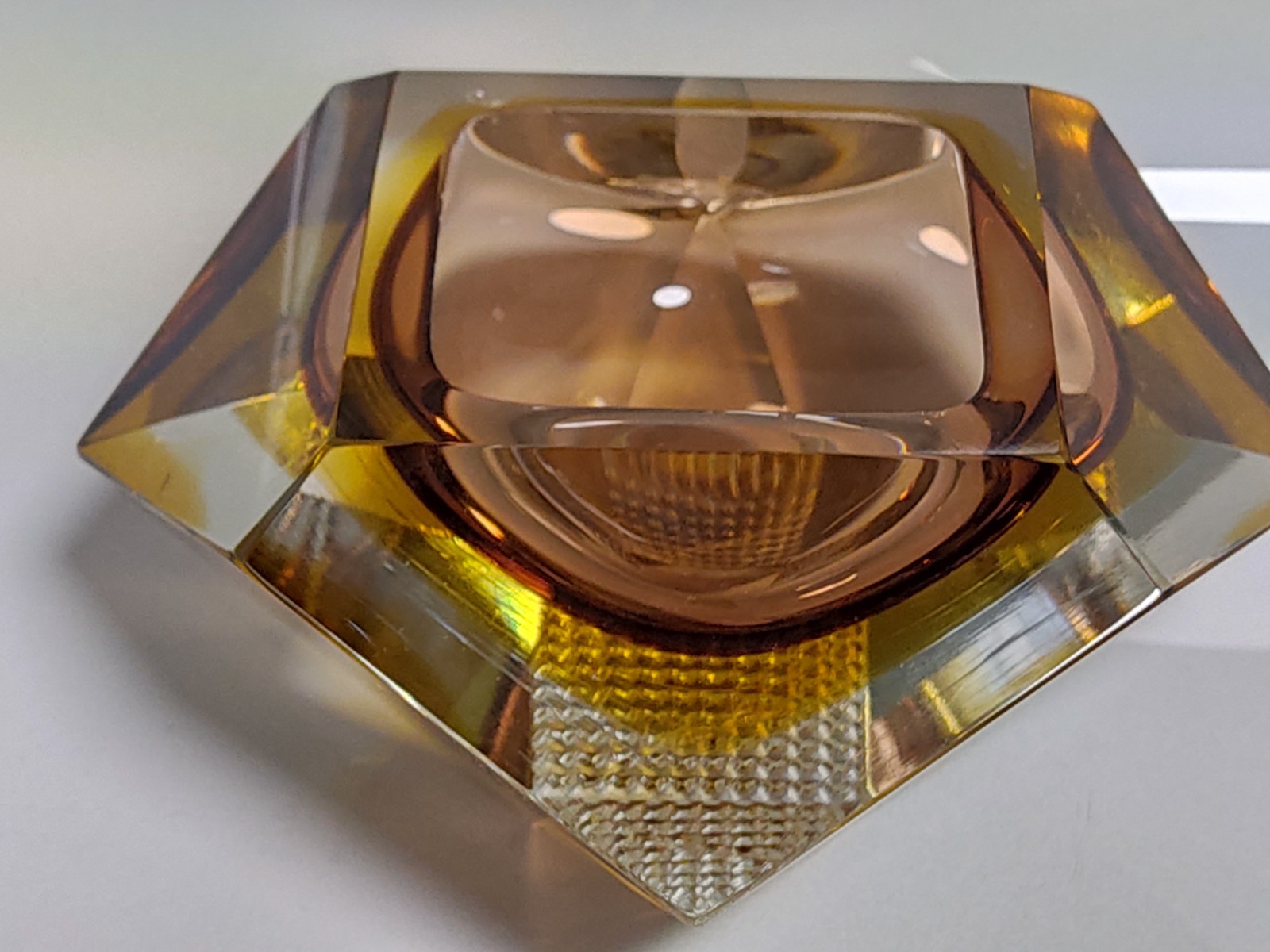 Heavy 60's Flavio Poli Seguso Bowl Ahtray Italy Murano Glass Brown Yellow Clear - Image 3