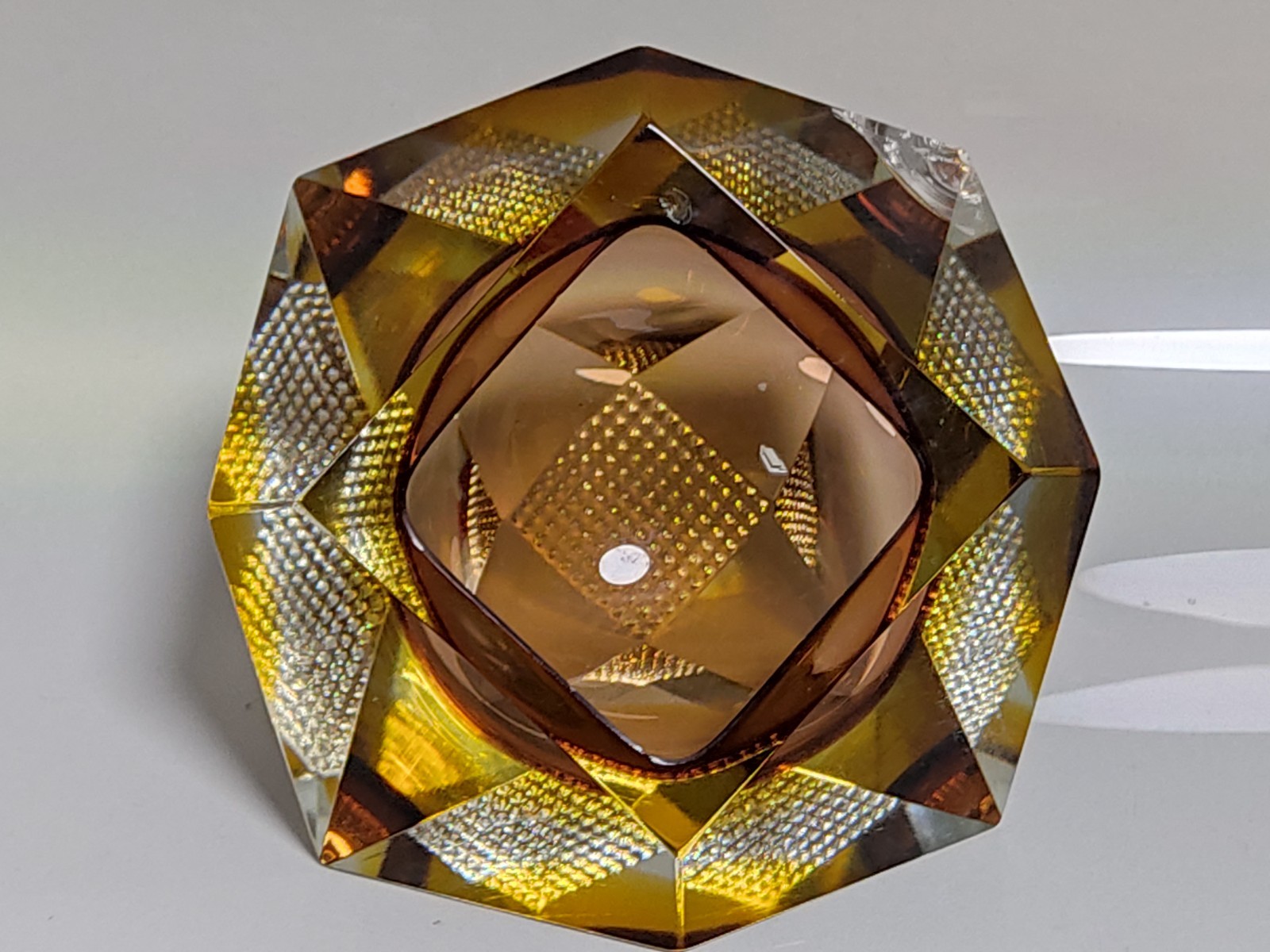 Heavy 60's Flavio Poli Seguso Bowl Ahtray Italy Murano Glass Brown Yellow Clear - Image 4