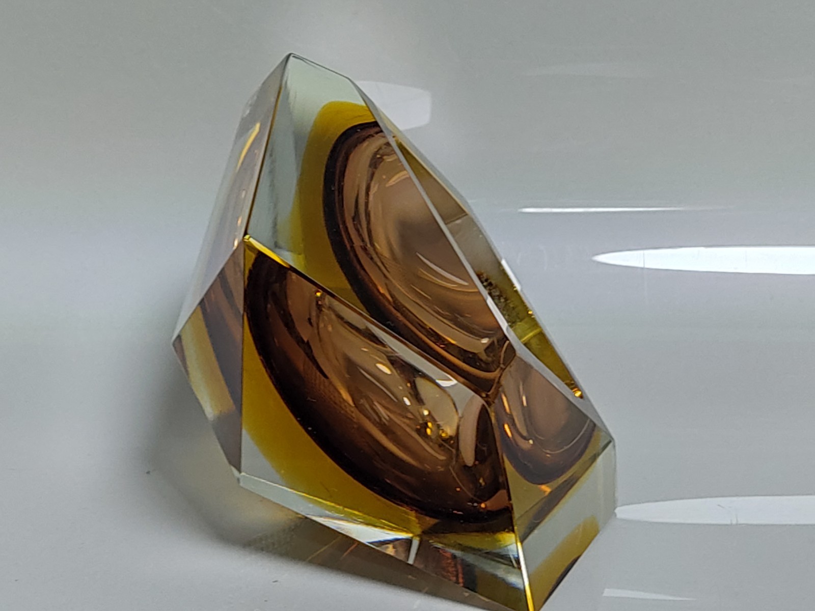 Heavy 60's Flavio Poli Seguso Bowl Ahtray Italy Murano Glass Brown Yellow Clear - Image 6