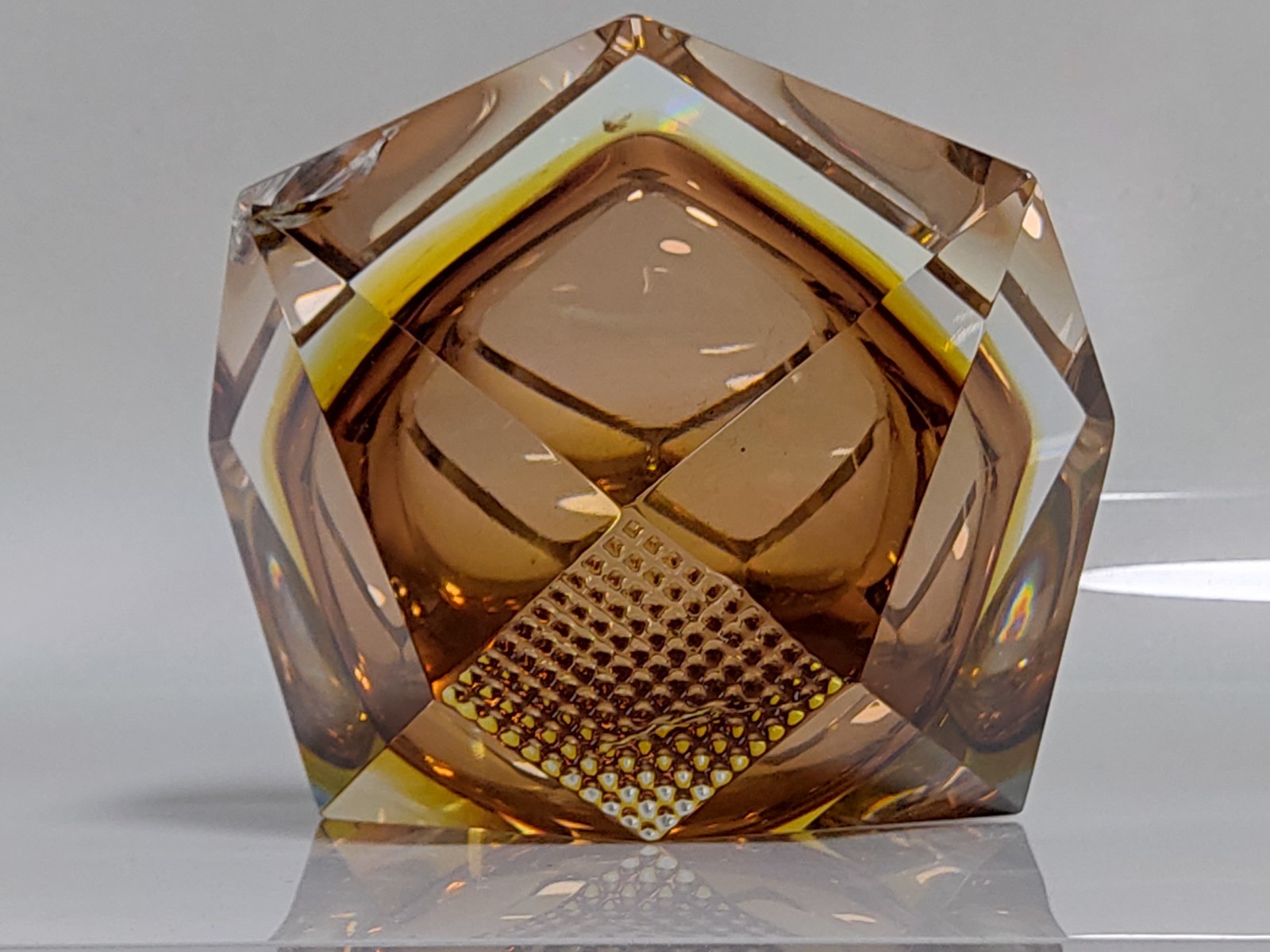Heavy 60's Flavio Poli Seguso Bowl Ahtray Italy Murano Glass Brown Yellow Clear - Image 7