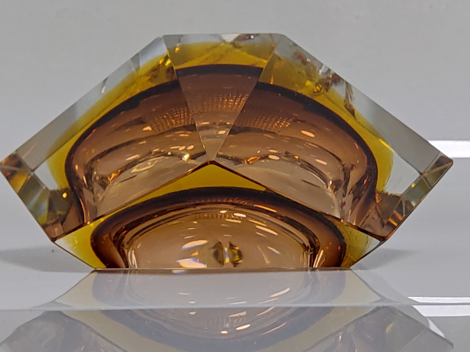 Heavy 60's Flavio Poli Seguso Bowl Ahtray Italy Murano Glass Brown Yellow Clear - Image 8