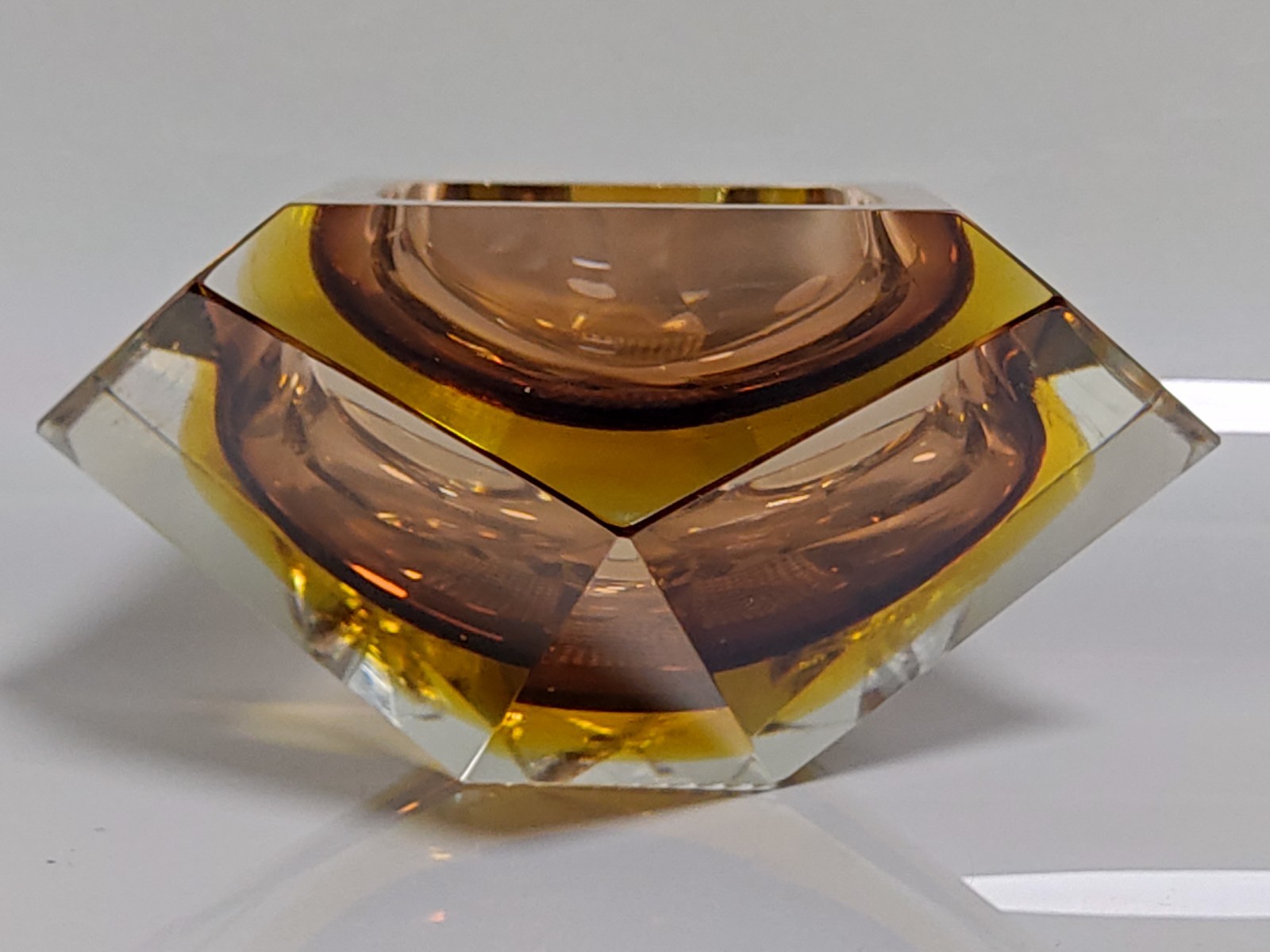 Heavy 60's Flavio Poli Seguso Bowl Ahtray Italy Murano Glass Brown Yellow Clear