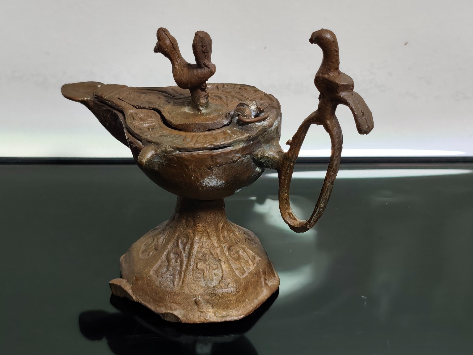 Old Ancient Middle Eastern Bronze Oil Lamp Incense Antique Rare - Image 4