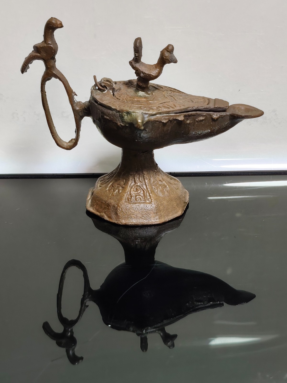 Old Ancient Middle Eastern Bronze Oil Lamp Incense Antique Rare