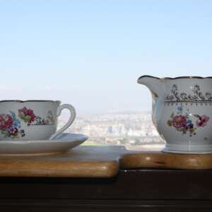 Veritable Opaque Arabesques France Cup Saucer Creamer Porcelain Set Excellent