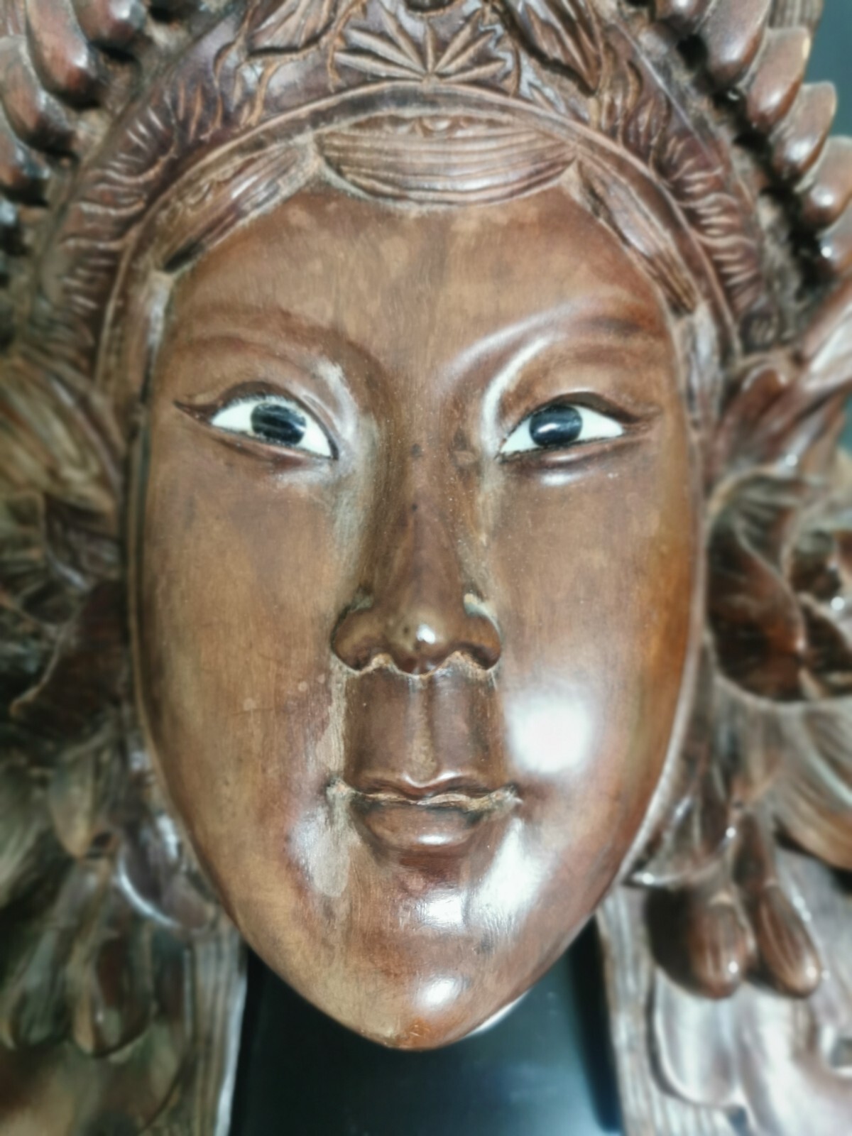 Vintage 19C Rosewood Hand Carved Asian Chinese Face Mask Birds Wall Decor 27cm - Image 6