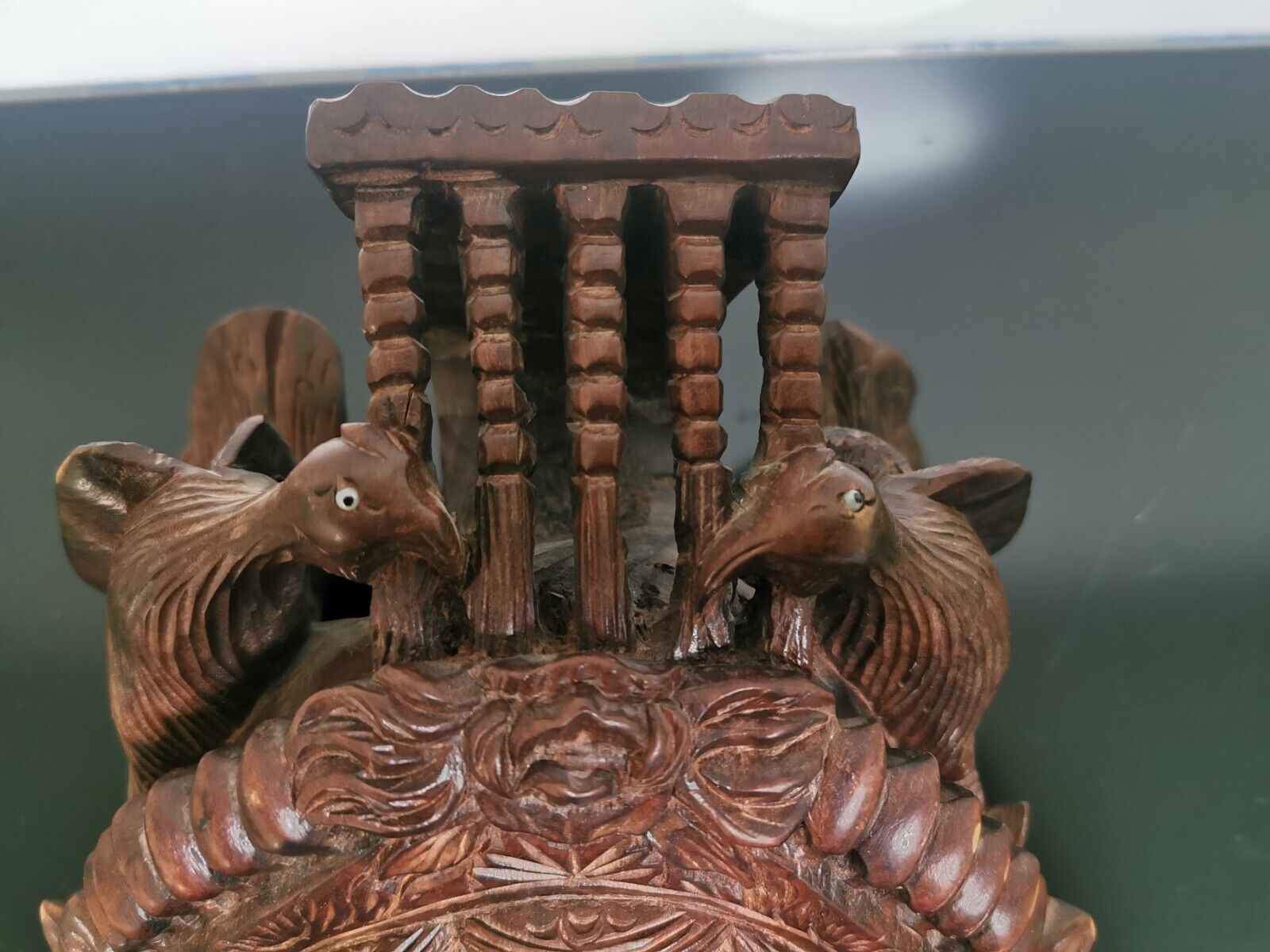 Vintage 19C Rosewood Hand Carved Asian Chinese Face Mask Birds Wall Decor 27cm - Image 7