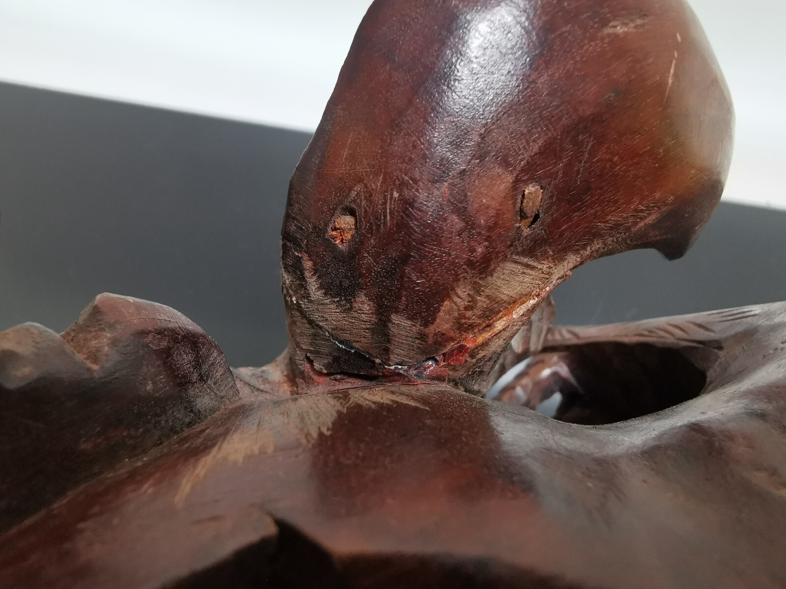 Vintage 19C Rosewood Hand Carved Asian Chinese Face Mask Birds Wall Decor 27cm - Image 8