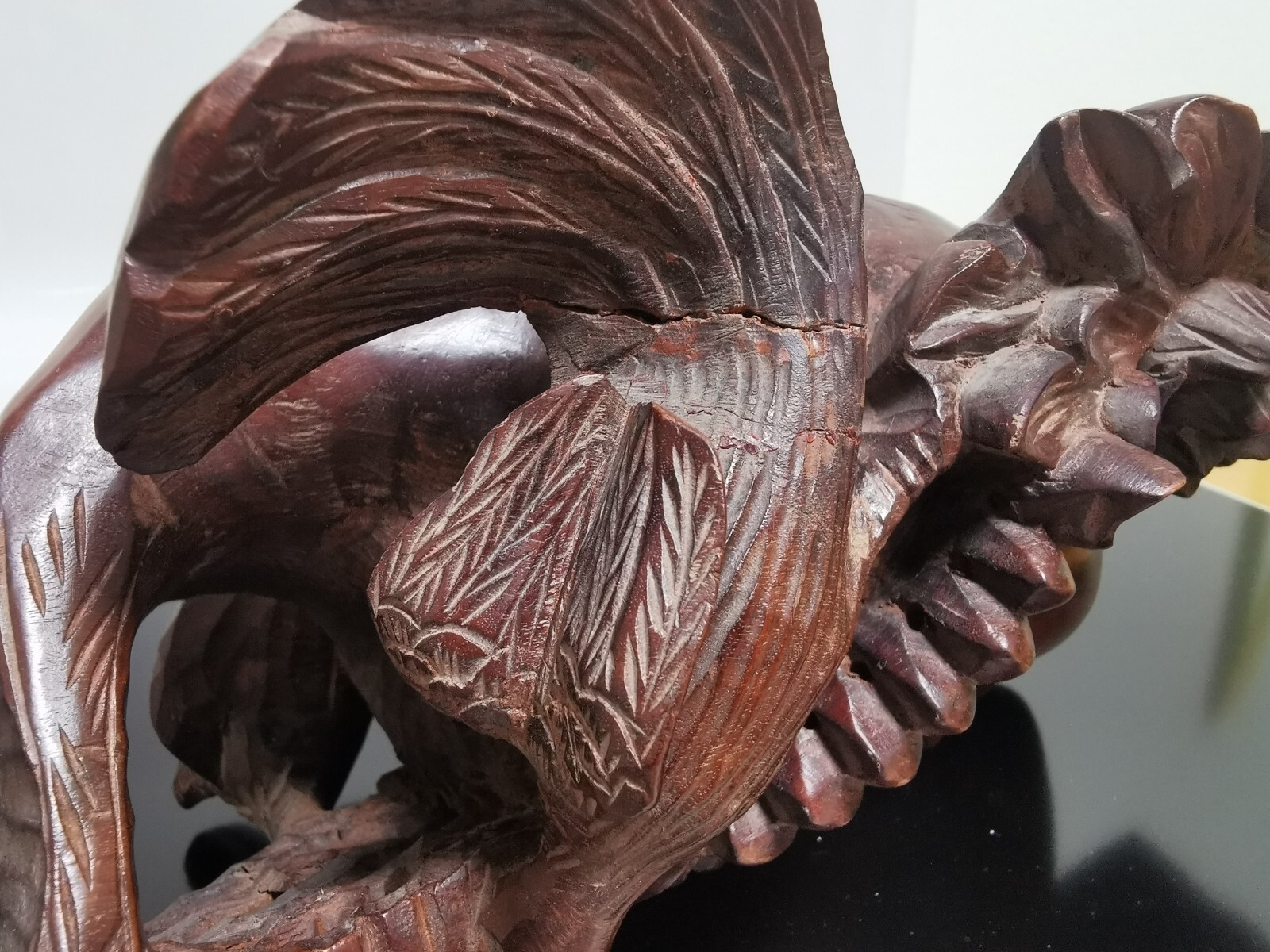 Vintage 19C Rosewood Hand Carved Asian Chinese Face Mask Birds Wall Decor 27cm - Image 9