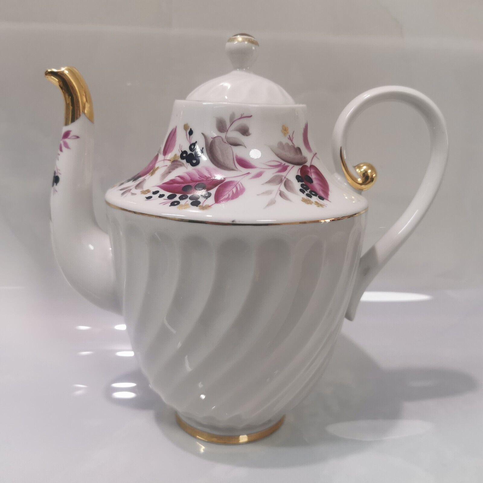 Vintage Large Lomonosov Tea Coffee Pot LFZ Porcelain Floral Wild Berry USSR