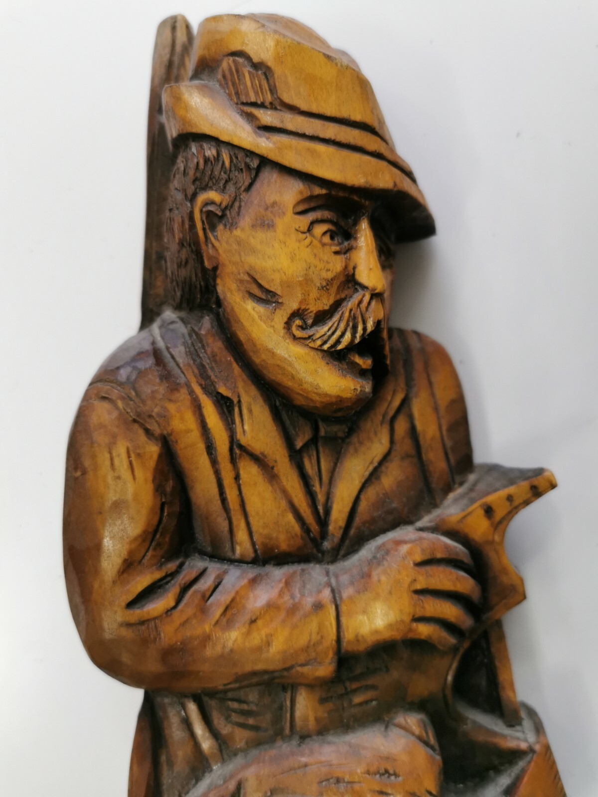 Wood Hand Carved Wall Hanging European Hunter Old Man Figurine Home Decor 17" - Image 3