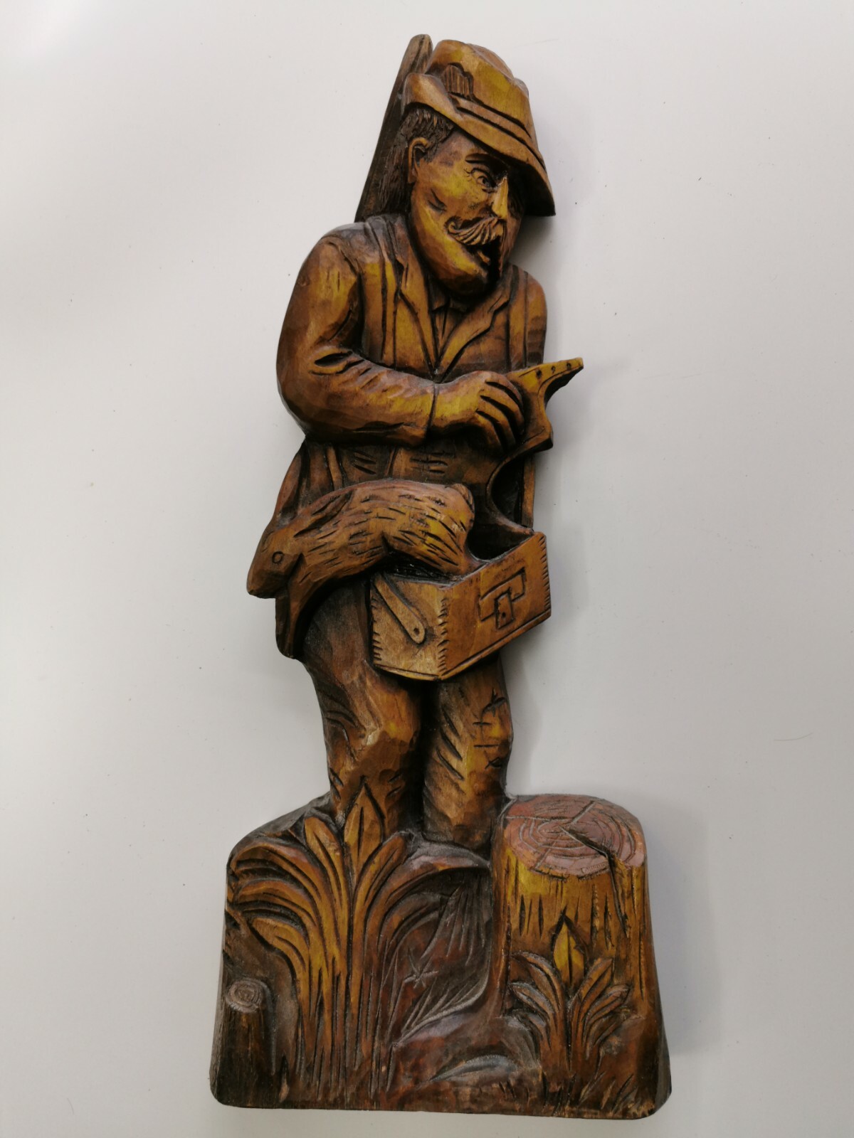 Wood Hand Carved Wall Hanging European Hunter Old Man Figurine Home Decor 17" - Image 5