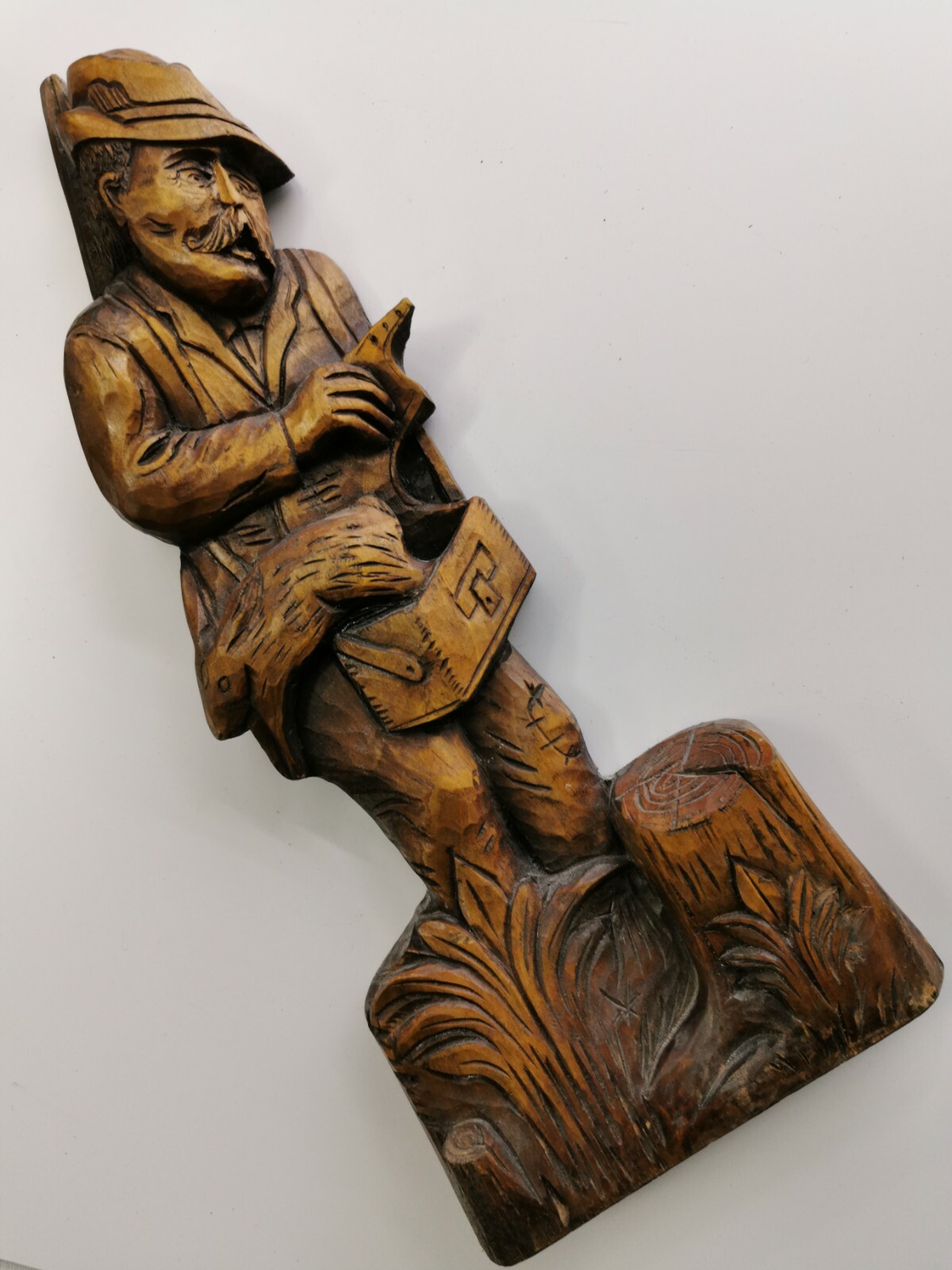 Wood Hand Carved Wall Hanging European Hunter Old Man Figurine Home Decor 17" - Image 6