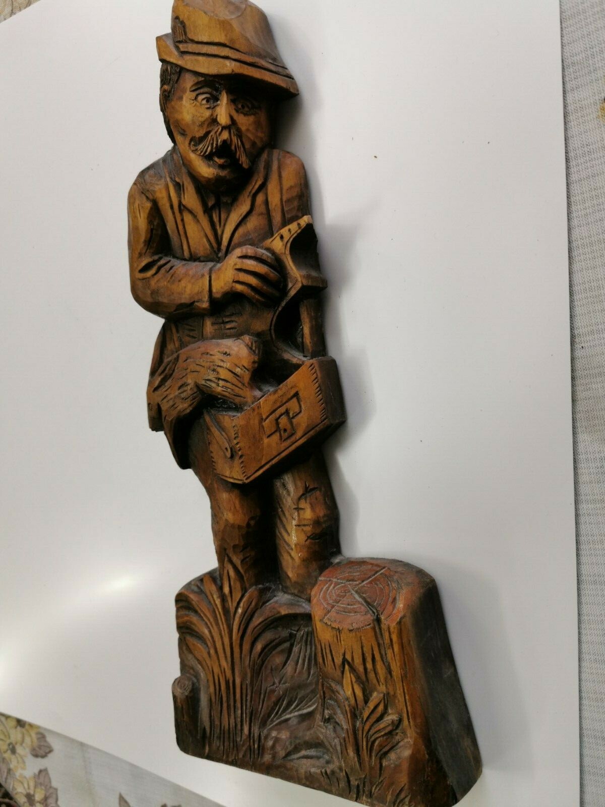 Wood Hand Carved Wall Hanging European Hunter Old Man Figurine Home Decor 17" - Image 7