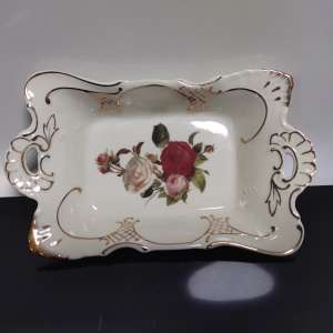 1970's Diana Porcelain Bowl Trinket Plate Tray England Design Roses and Gold