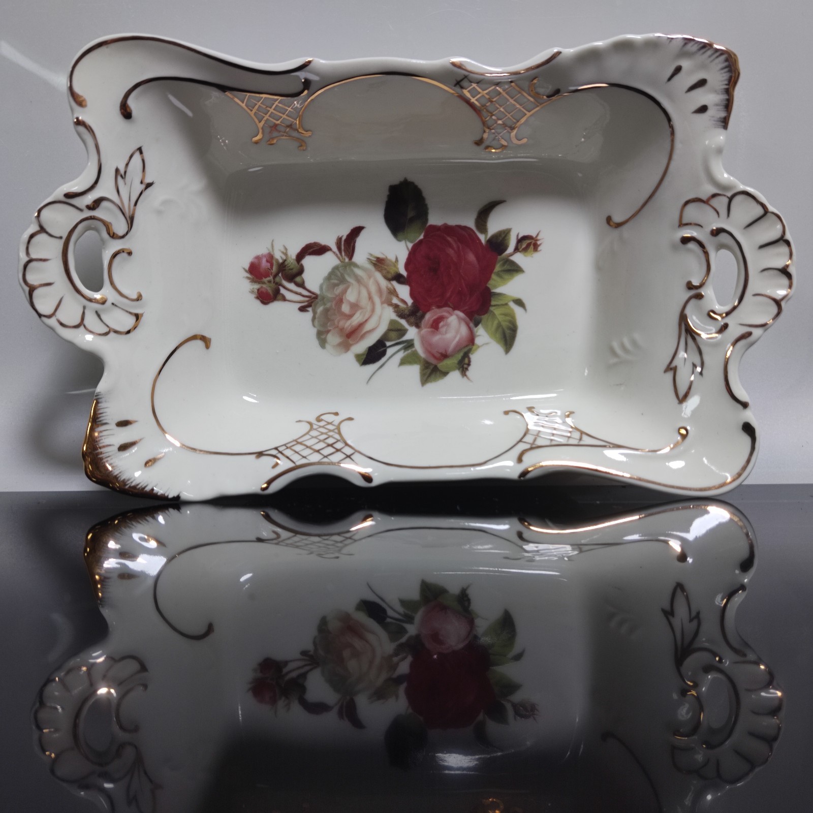 1970's Diana Porcelain Bowl Trinket Plate Tray England Design Roses and Gold - Image 5