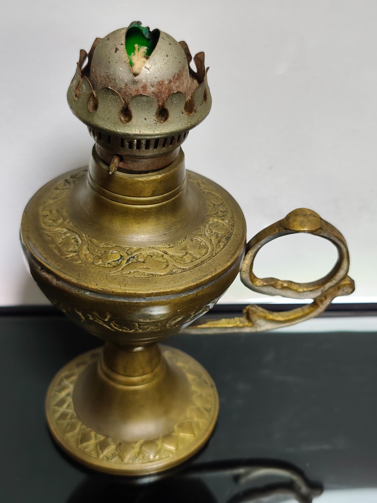 Antique Brass Oil Kerosene Lamp Original Old Handcrafted Rare - Image 4