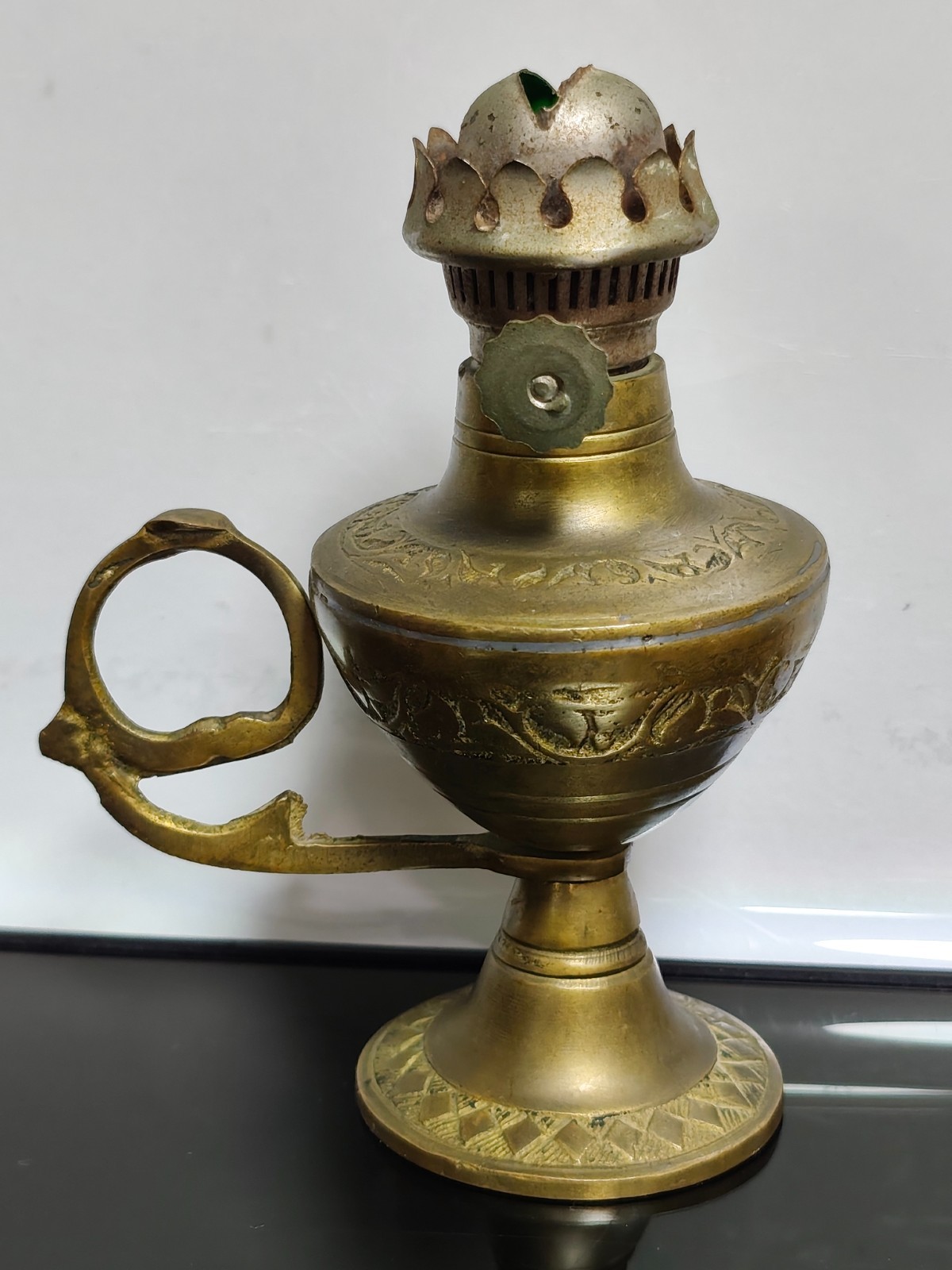 Antique Brass Oil Kerosene Lamp Original Old Handcrafted Rare