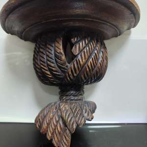 Antique Mahogany Wood Wall Sconce Shelf Corbel Hand Carved Acanthus Leaf 25cm