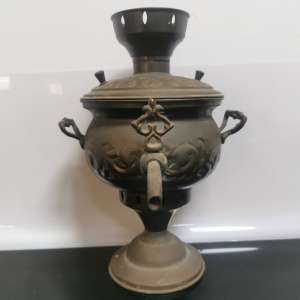 Antique Russian Style Etched Brass and Bronze SAMOVAR Tea Pot