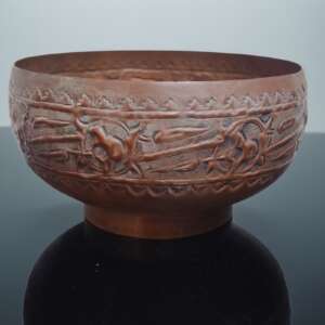 Arts and Crafts Copper Bowl Artisan Handmade Repousse Vintage Detailed Rare
