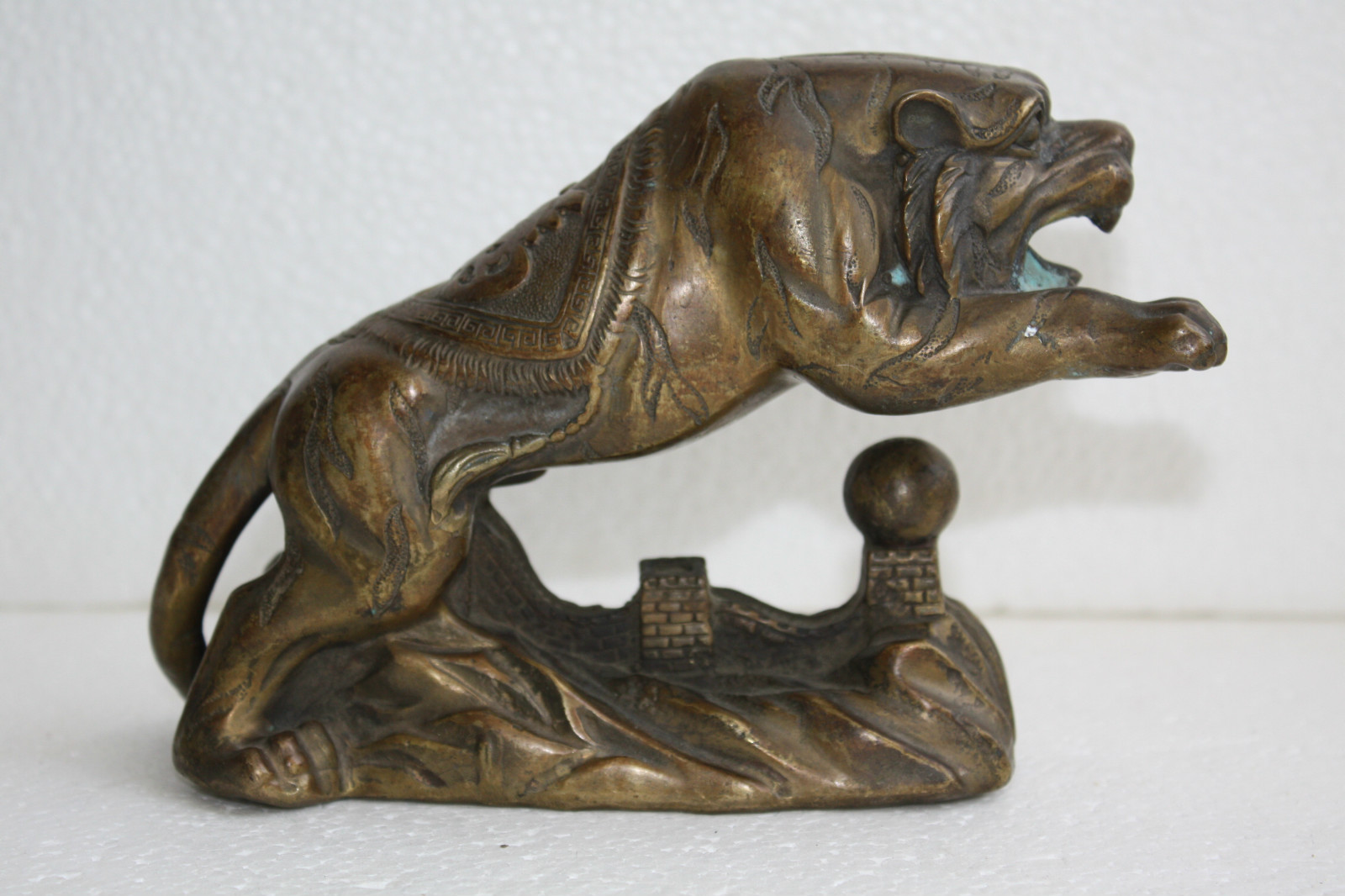 Old Antique Chinese Bronze Tiger Stamped Green Patina Gorgeous Home Bar Decor 7" - Image 3
