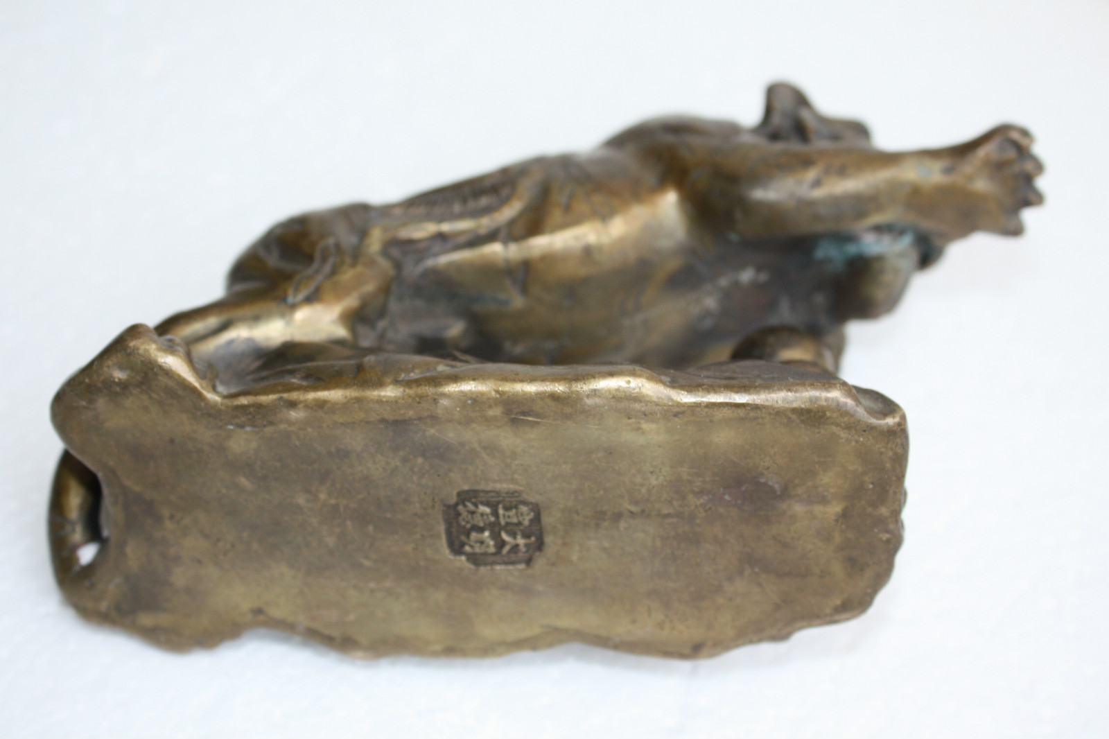 Old Antique Chinese Bronze Tiger Stamped Green Patina Gorgeous Home Bar Decor 7" - Image 5
