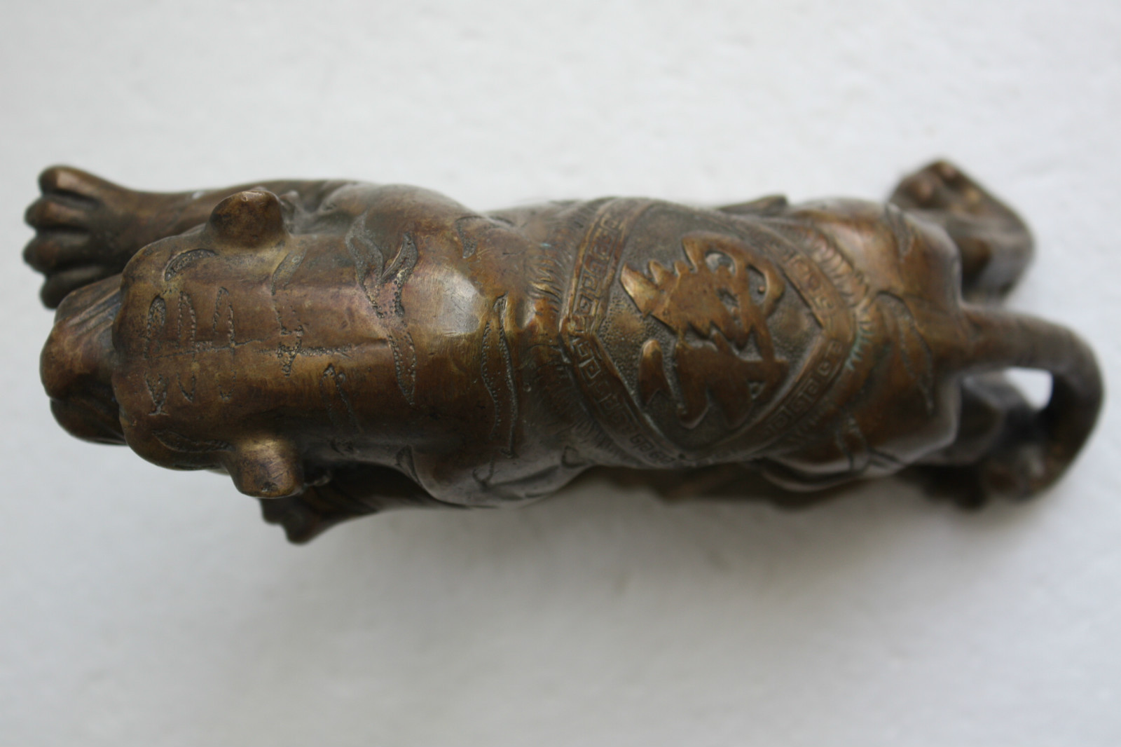 Old Antique Chinese Bronze Tiger Stamped Green Patina Gorgeous Home Bar Decor 7" - Image 6