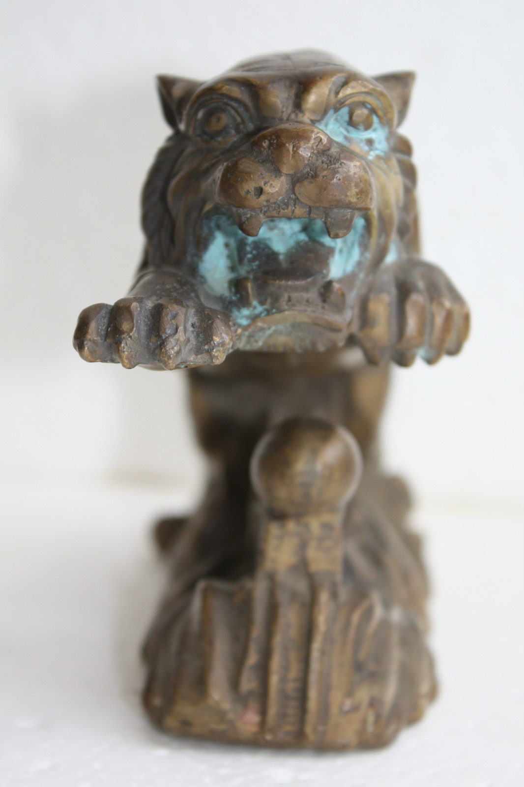 Old Antique Chinese Bronze Tiger Stamped Green Patina Gorgeous Home Bar Decor 7" - Image 8