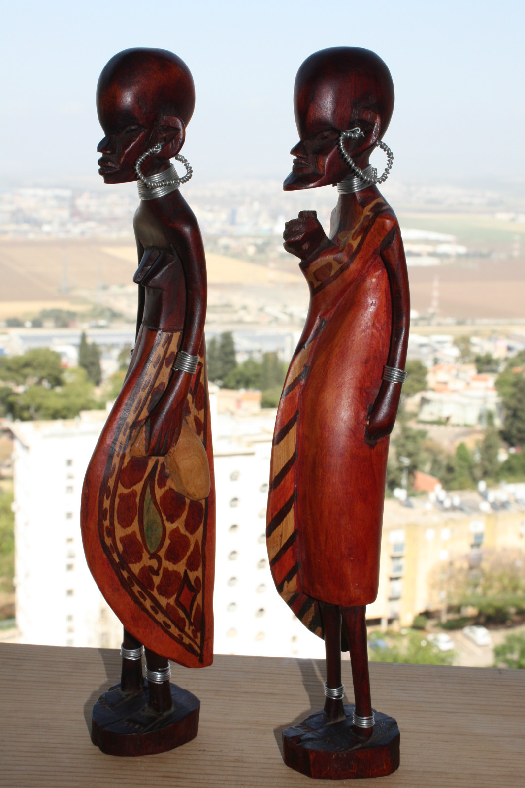Pair Of Tribal Wooden Art African Figurines Man And Woman 12" Wood Handpainted - Image 3