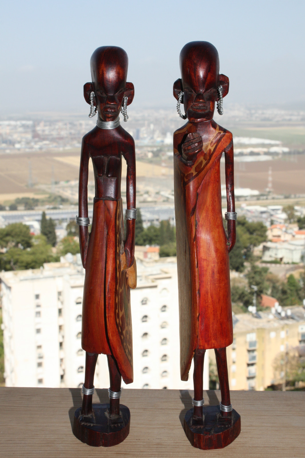 Pair Of Tribal Wooden Art African Figurines Man And Woman 12" Wood Handpainted - Image 4